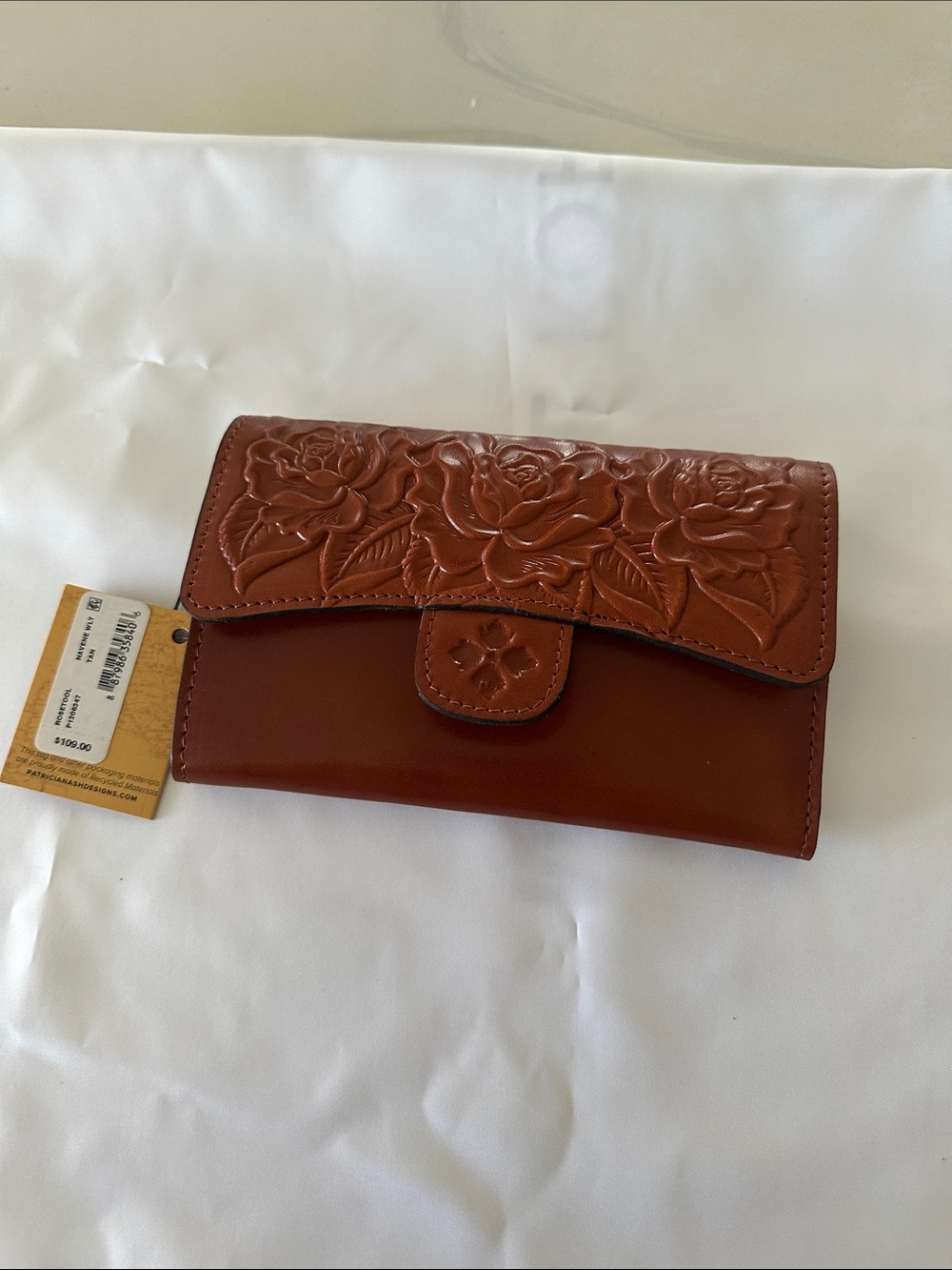 Patricia Nash Embossed Floral Leather Wallet - Chestnut Brown